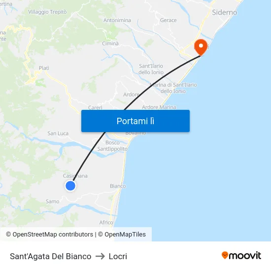 Sant'Agata Del Bianco to Locri map