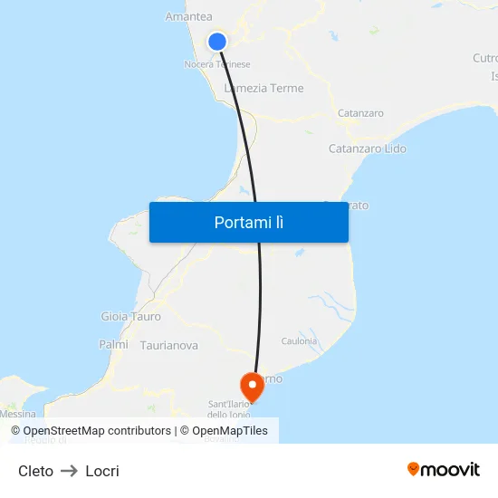 Cleto to Locri map