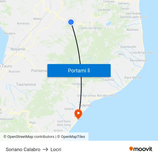 Soriano Calabro to Locri map