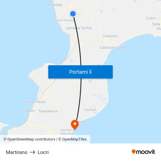 Martirano to Locri map
