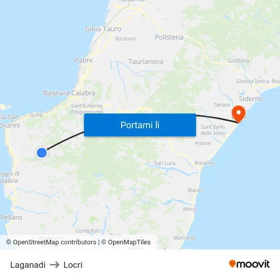 Laganadi to Locri map