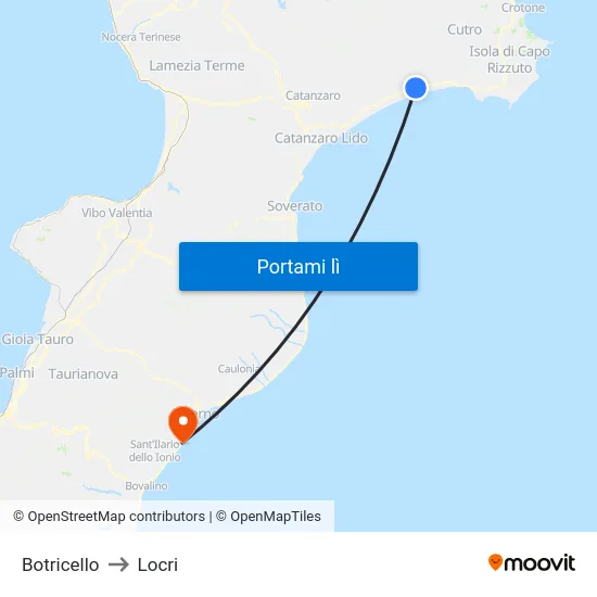 Botricello to Locri map