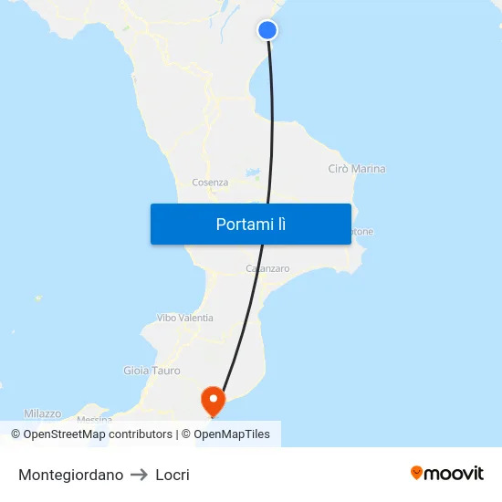 Montegiordano to Locri map