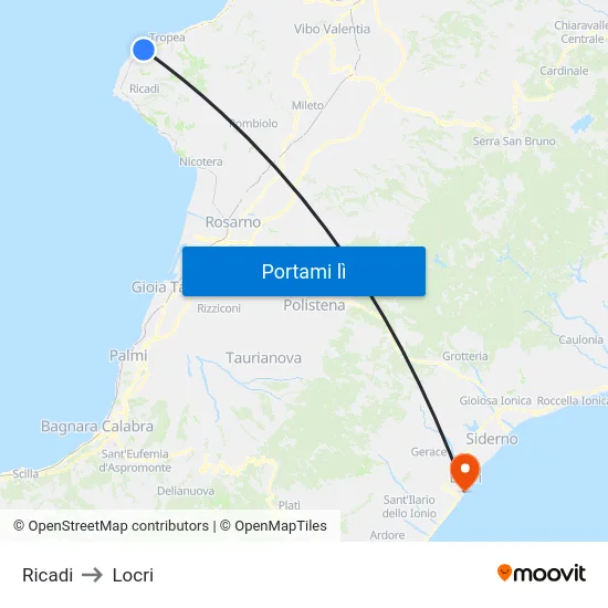 Ricadi to Locri map