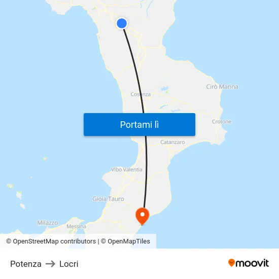 Potenza to Locri map