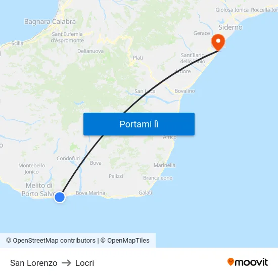 San Lorenzo to Locri map