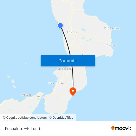 Fuscaldo to Locri map