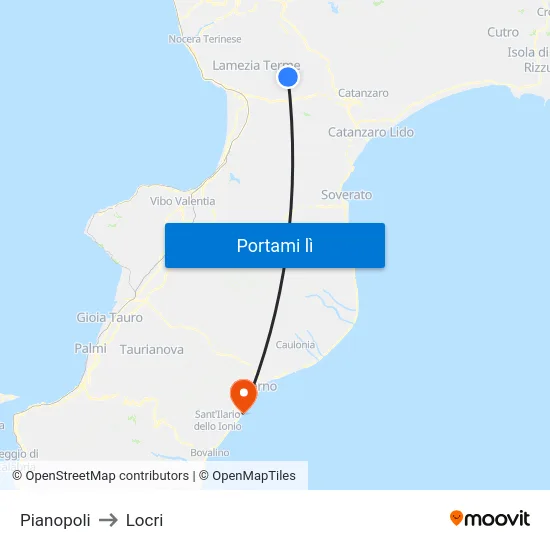 Pianopoli to Locri map