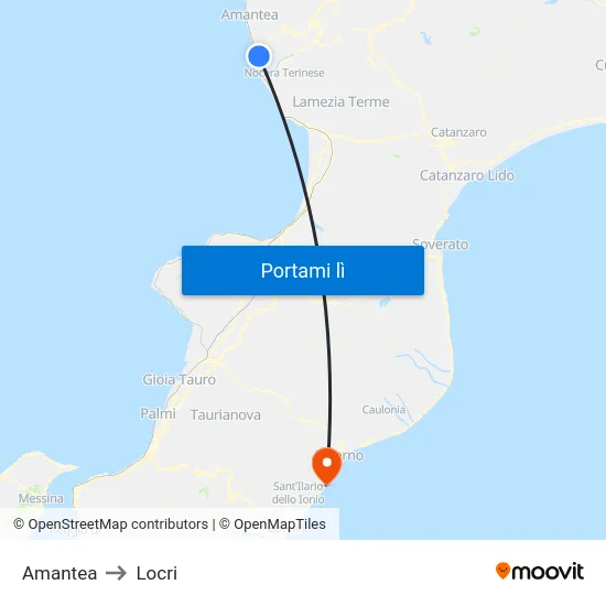 Amantea to Locri map