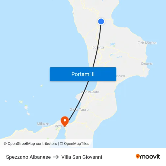 Spezzano Albanese to Villa San Giovanni map