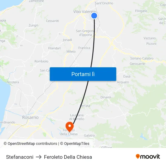 Stefanaconi to Feroleto Della Chiesa map