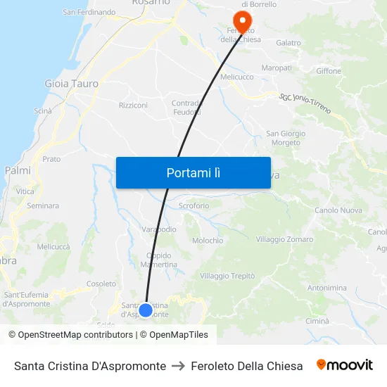 Santa Cristina D'Aspromonte to Feroleto Della Chiesa map