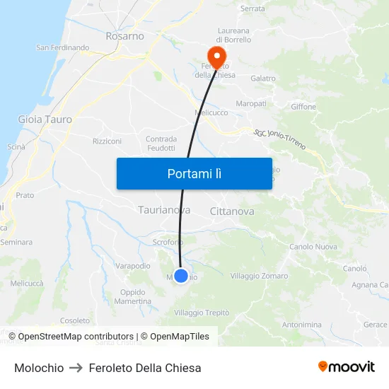 Molochio to Feroleto Della Chiesa map