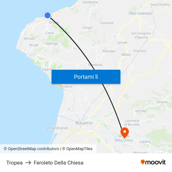Tropea to Feroleto Della Chiesa map