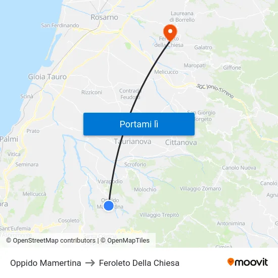 Oppido Mamertina to Feroleto Della Chiesa map