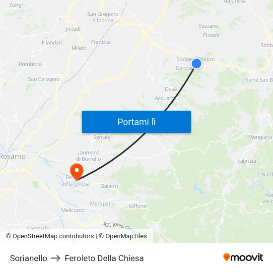 Sorianello to Feroleto Della Chiesa map