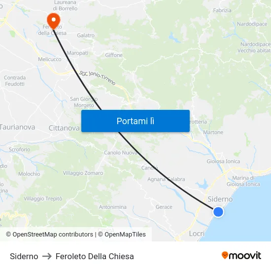 Siderno to Feroleto Della Chiesa map