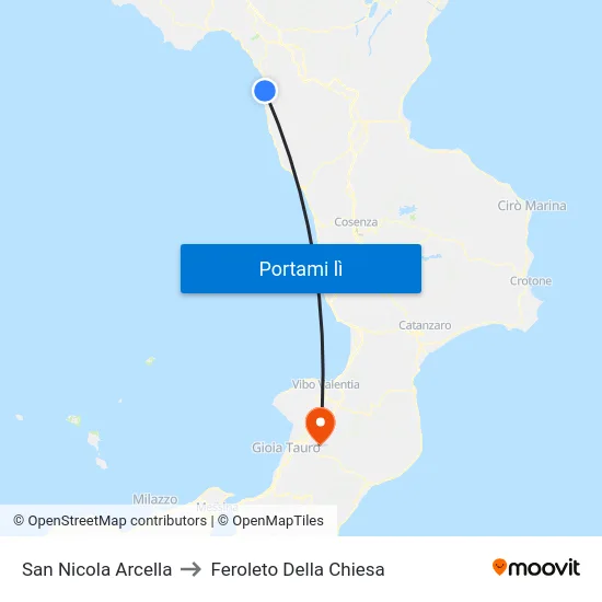 San Nicola Arcella to Feroleto Della Chiesa map