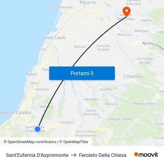 Sant'Eufemia D'Aspromonte to Feroleto Della Chiesa map
