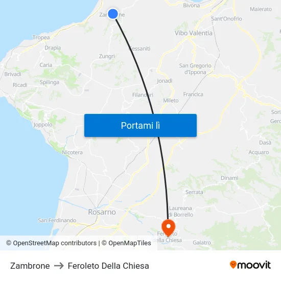 Zambrone to Feroleto Della Chiesa map