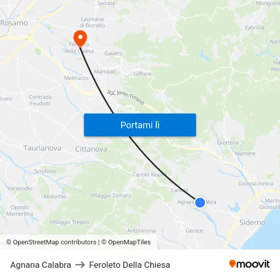 Agnana Calabra to Feroleto Della Chiesa map