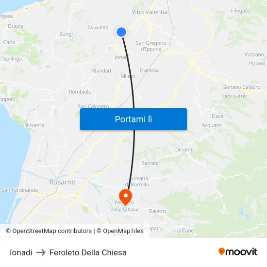 Ionadi to Feroleto Della Chiesa map