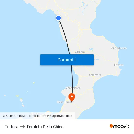 Tortora to Feroleto Della Chiesa map