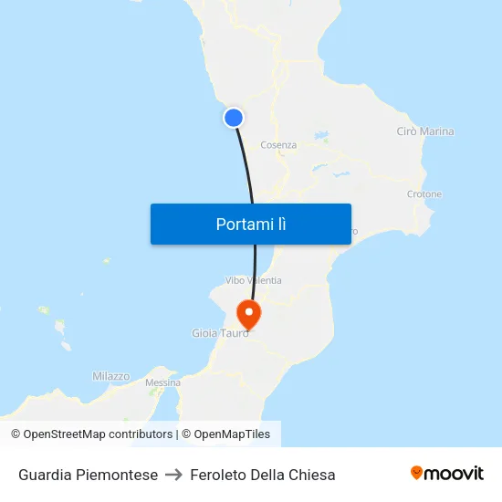 Guardia Piemontese to Feroleto Della Chiesa map