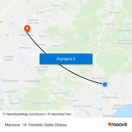 Martone to Feroleto Della Chiesa map