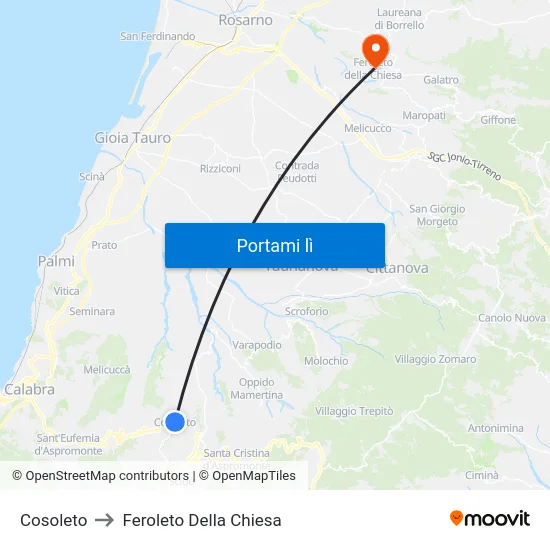 Cosoleto to Feroleto Della Chiesa map