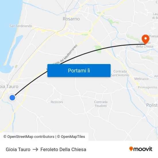 Gioia Tauro to Feroleto Della Chiesa map