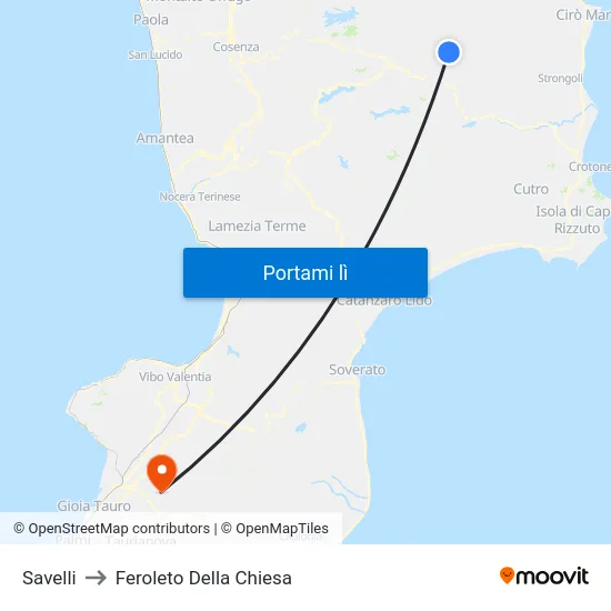 Savelli to Feroleto Della Chiesa map
