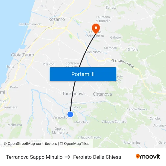 Terranova Sappo Minulio to Feroleto Della Chiesa map