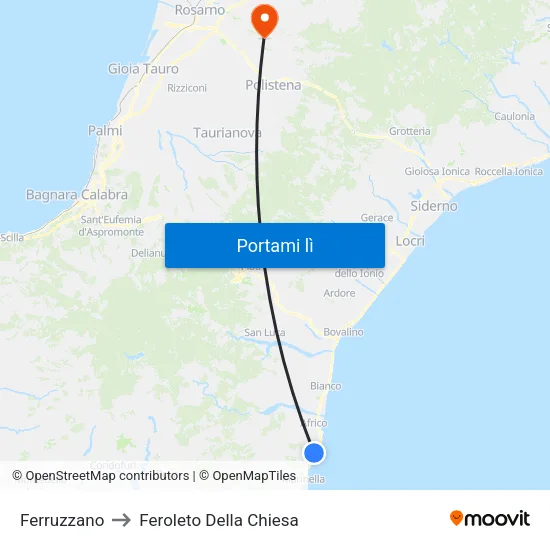 Ferruzzano to Feroleto Della Chiesa map