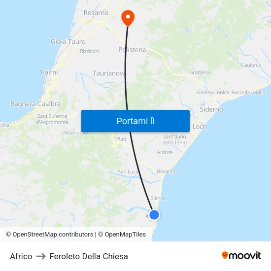 Africo to Feroleto Della Chiesa map