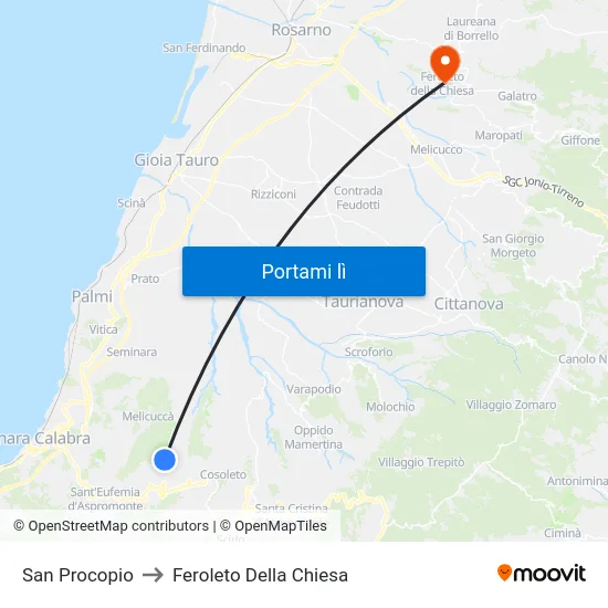 San Procopio to Feroleto Della Chiesa map