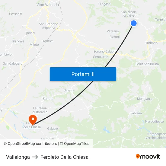 Vallelonga to Feroleto Della Chiesa map