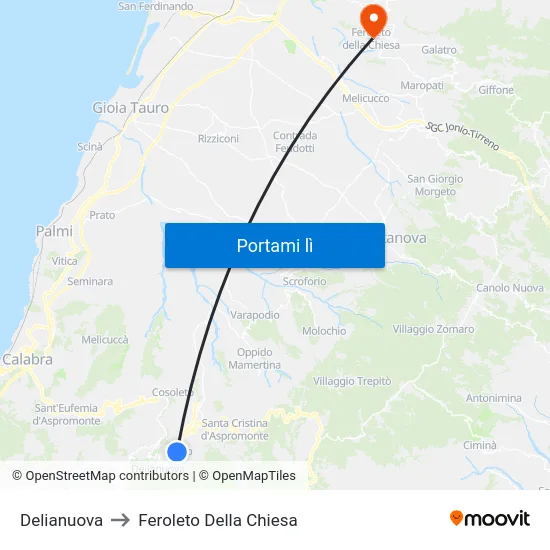Delianuova to Feroleto Della Chiesa map