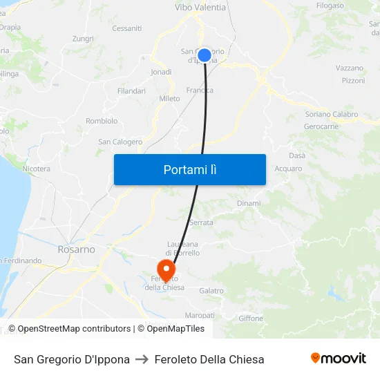 San Gregorio D'Ippona to Feroleto Della Chiesa map
