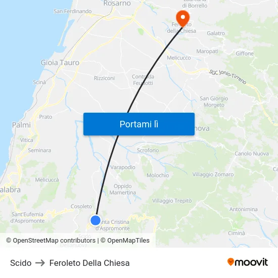 Scido to Feroleto Della Chiesa map