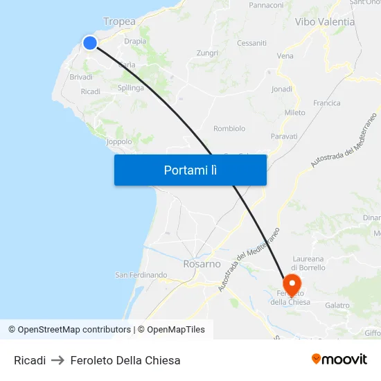 Ricadi to Feroleto Della Chiesa map