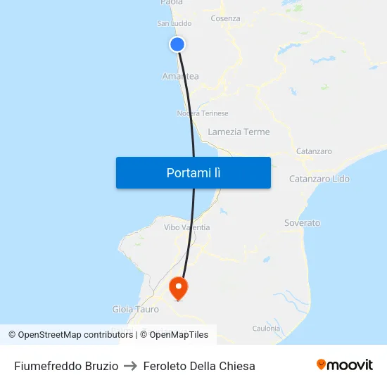 Fiumefreddo Bruzio to Feroleto Della Chiesa map