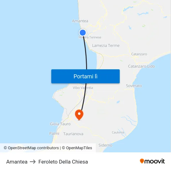 Amantea to Feroleto Della Chiesa map