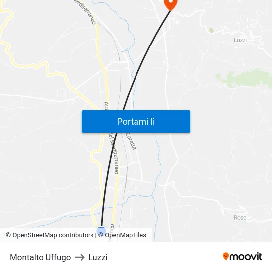 Montalto Uffugo to Luzzi map