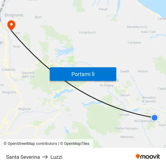 Santa Severina to Luzzi map
