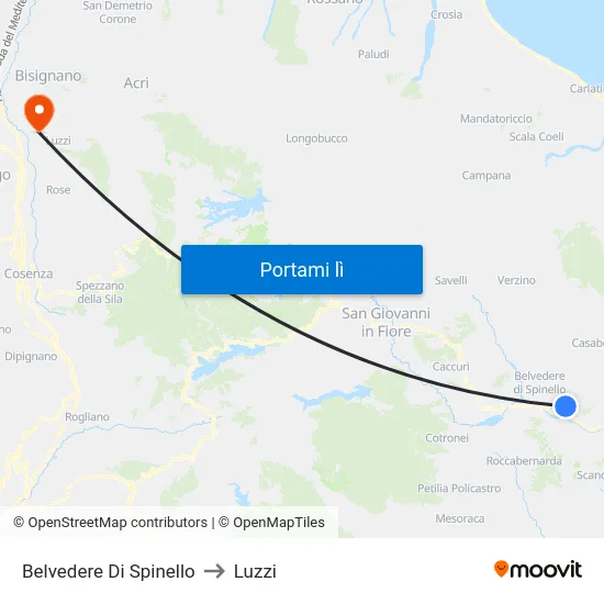 Belvedere Di Spinello to Luzzi map