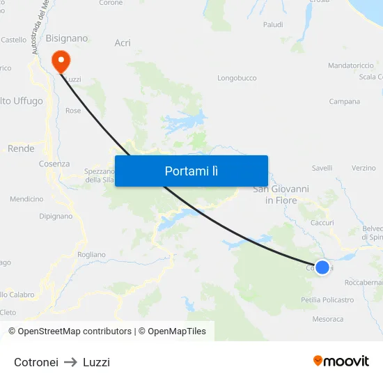 Cotronei to Luzzi map