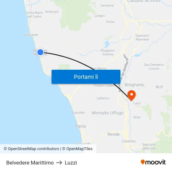 Belvedere Marittimo to Luzzi map