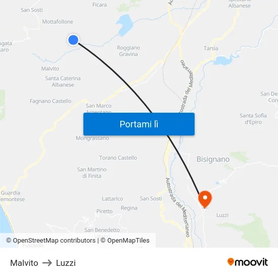 Malvito to Luzzi map