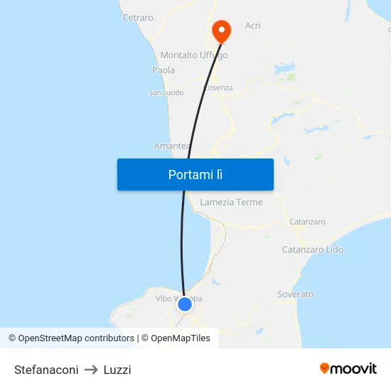 Stefanaconi to Luzzi map